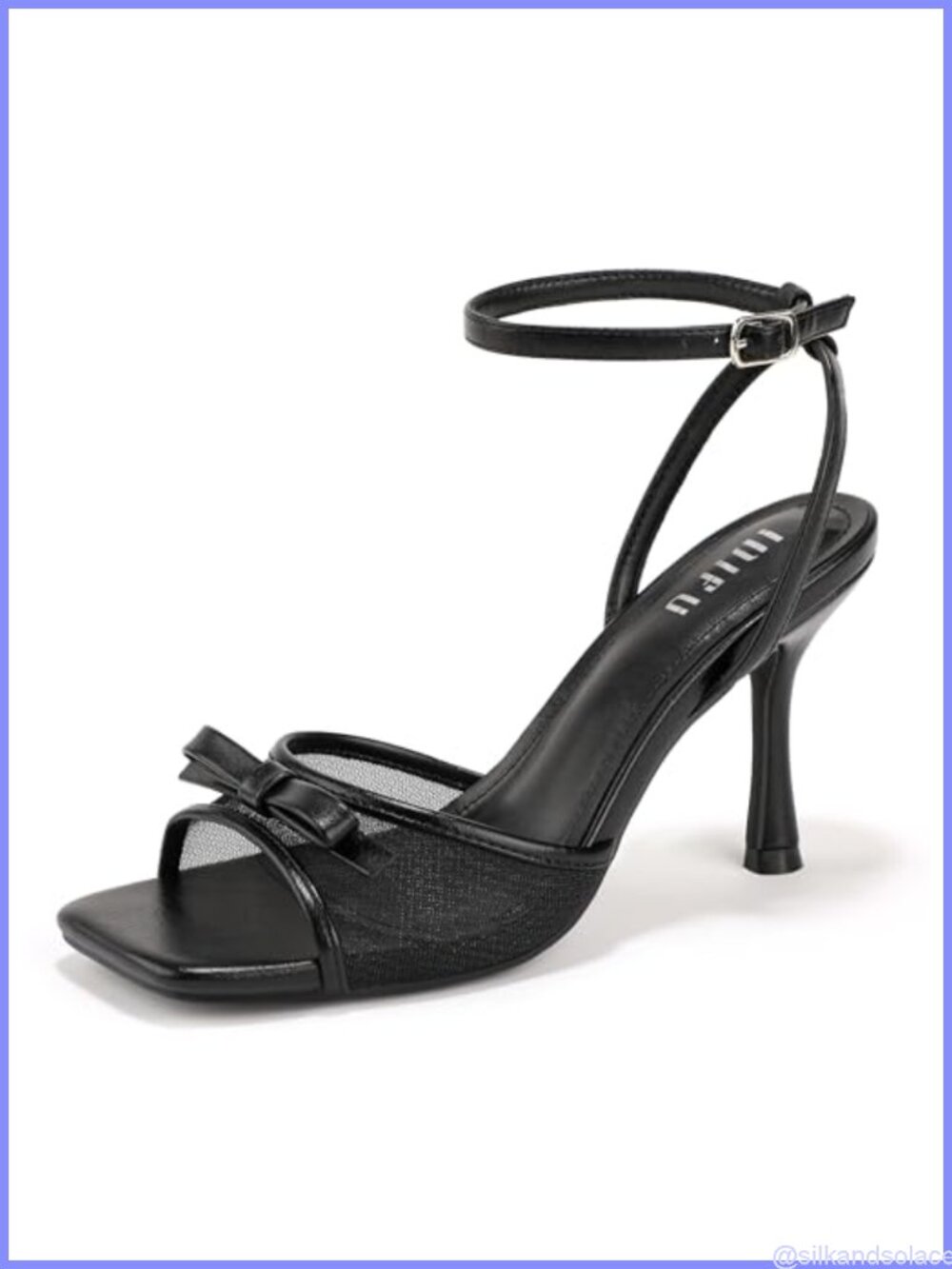 Kitten Heel Square Toe Mesh Bow Slingback Sandals Ankle Strap Dress Heels
